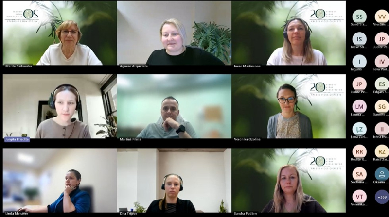 Ekrānuzņēmums ar dalībniekiem no tiešsaites semināra