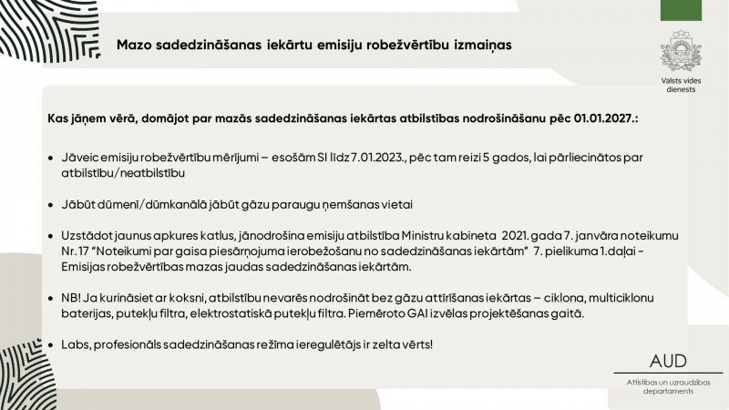 Mazo sadedzināšanas iekārtu emisiju robežvērtību izmaiņas