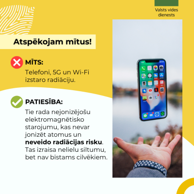Atspēkojam mītus: Telefoni, 5G un Wi-Fi izstaro radiāciju(foto ar cilvēka plaukstu virs kuras ir mobilais telefons)
