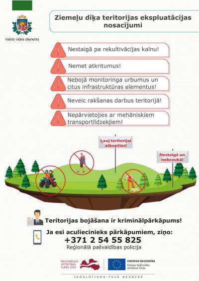 Infografika par Ziemeļu dīķa teritorijas ekspluatācijas nosacījumiem