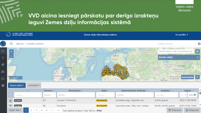 VVD aicina iesniegt pārskatu par derīgo izrakteņu ieguvi Zemes dzīļu informācijas sistēmā