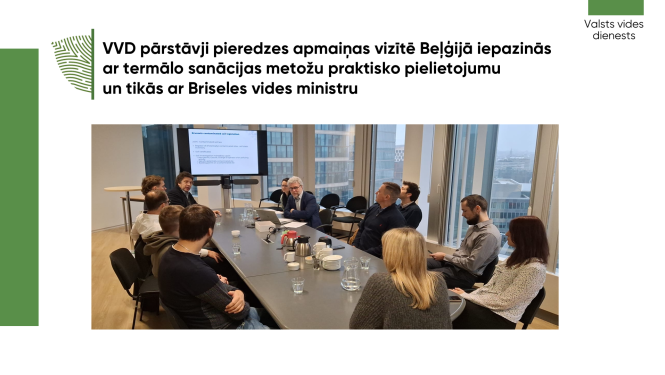 VVD pārstāvji pieredzes apmaiņas vizītē Beļģijā iepazinās ar termālo sanācijas metožu praktisko pielietojumu un tikās ar Briseles vides ministru - foto delegācija sēž pie galda 