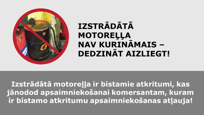 Motoreļļas muca aizlieguma zīmē un paskaidrojošs teksts