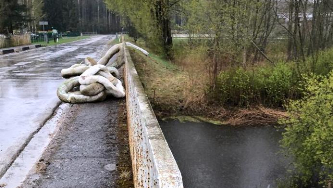 Iecavas upe, tilts un uz tā no upes izņemtās bonas