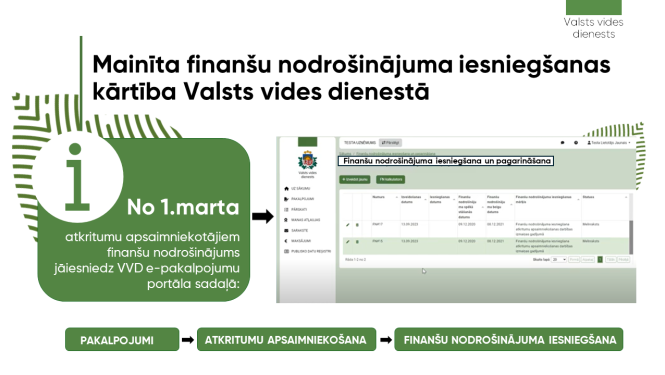  Tiek mainīta finanšu nodrošinājuma iesniegšanas kārtība Valsts vides dienestā