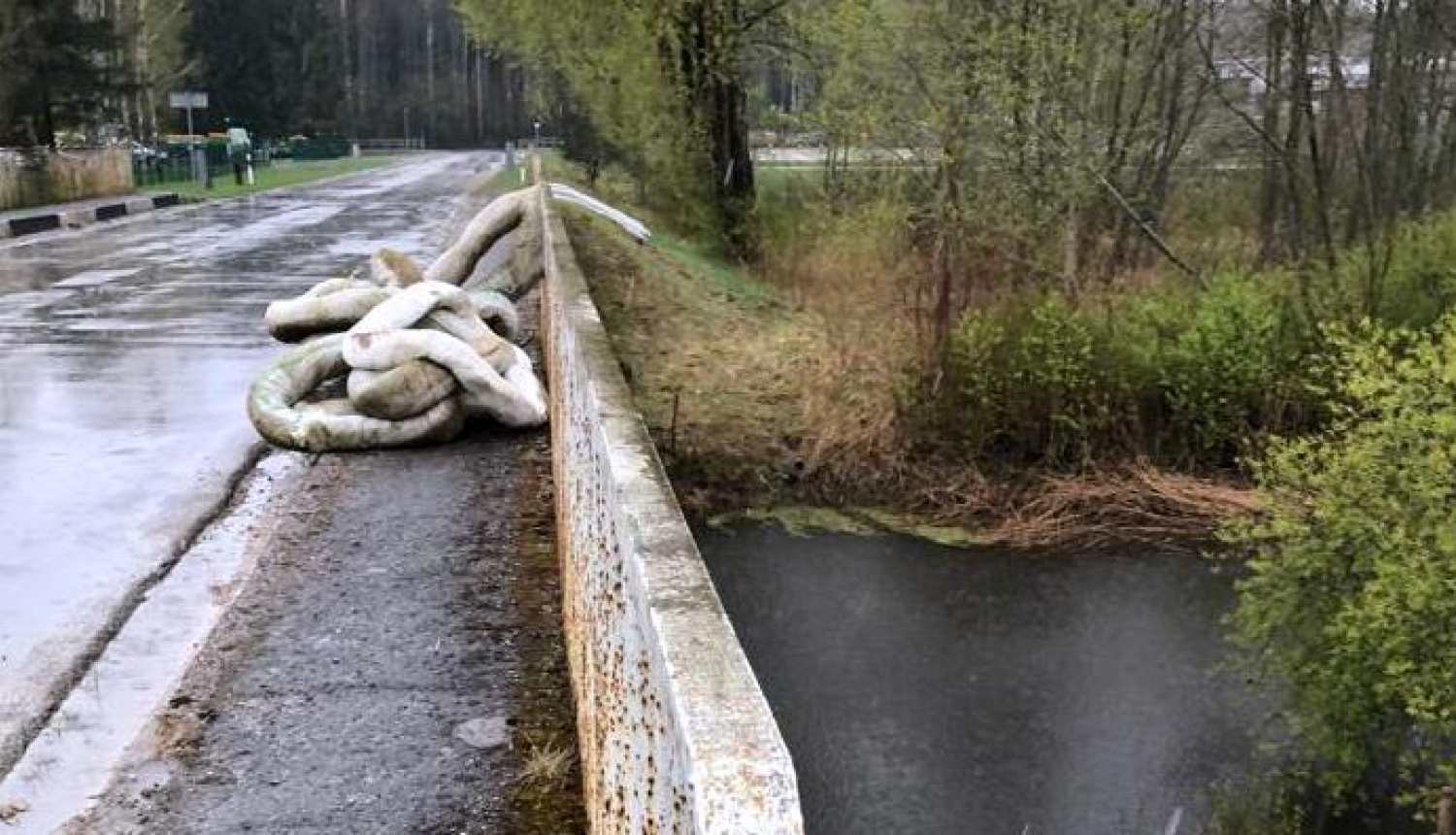 Iecavas upe, tilts un uz tā no upes izņemtās bonas