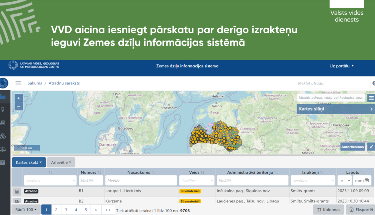 VVD aicina iesniegt pārskatu par derīgo izrakteņu ieguvi Zemes dzīļu informācijas sistēmā