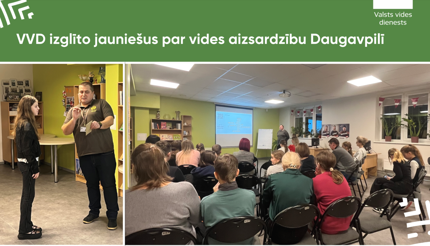VVD izglīto jauniešus par vides aizsardzību Daugavpilī  - foto ar skolēniem