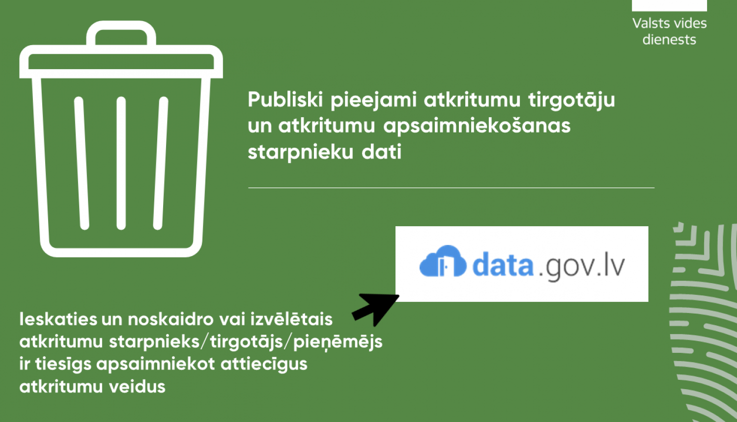 Latvijas Atvērto datu portālā ir pieejama jauna datu kopa  - Atkritumu tirgotāju un atkritumu apsaimniekošanas starpnieku reģistrācijas