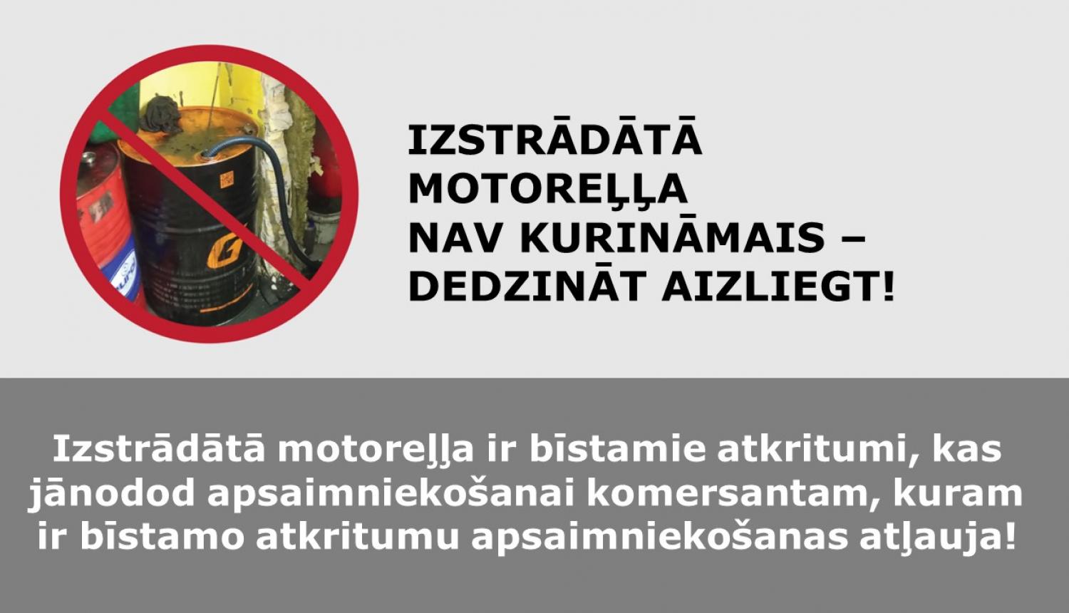 Motoreļļas muca aizlieguma zīmē un paskaidrojošs teksts