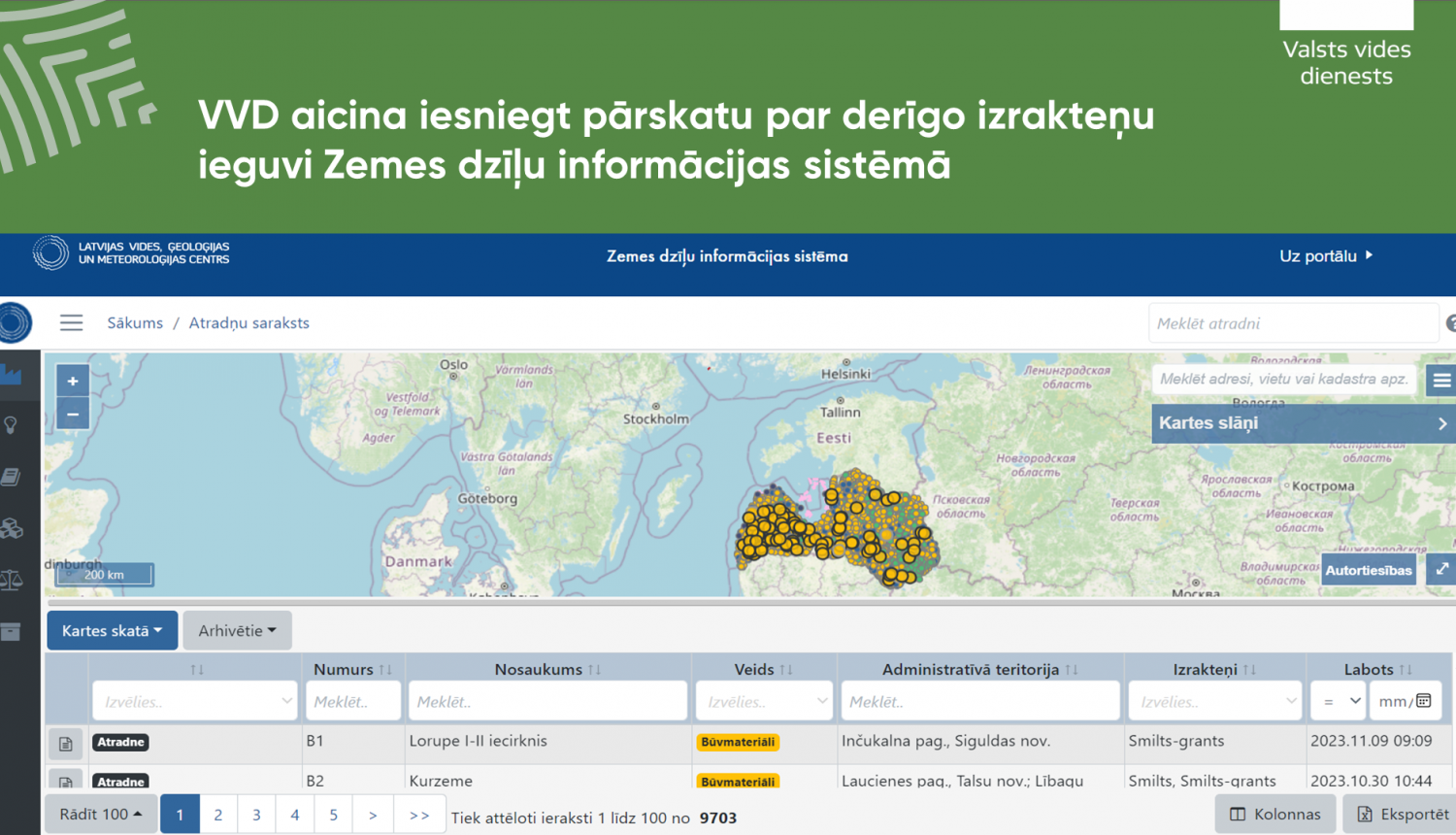 VVD aicina iesniegt pārskatu par derīgo izrakteņu ieguvi Zemes dzīļu informācijas sistēmā